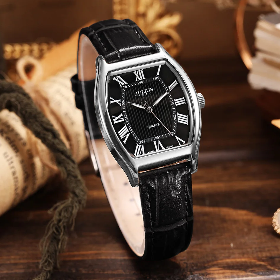 Classic Men\'s Watch Women\'s Watch Japan Quartz Couple Hours Fine Business Retro Real Leather Clock Lover\'s Gift Julius Box