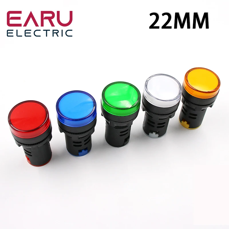 22MM Panel Mount LED Power Electronic Indicator Pilot Signal Light Lamp 12V 24V 110V 220V 380V Red Green Yellow Blue White LED