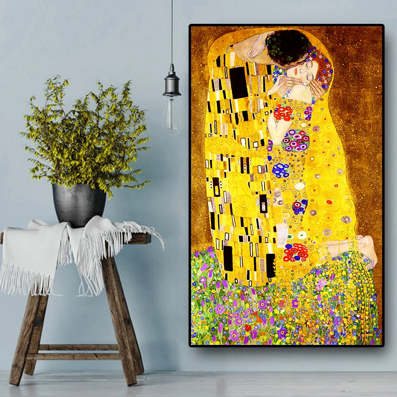 Diamond Painting Classic Artist Gustav Klimt Kiss Abstract Oil Painting On Canvas Print Poster Modern Art Wall Pictures For Livi