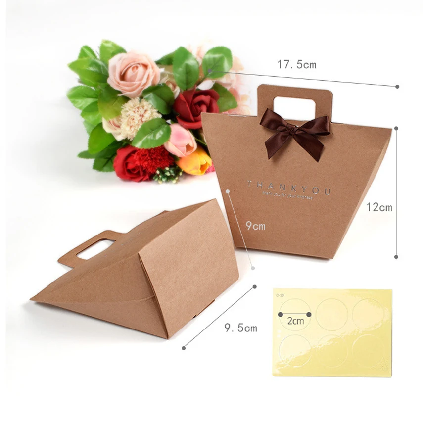 Portable Kraft Paper Hot Stamping Wedding Favor Gift Boxes Chocolate Candy Gift Bag Birthday Party Decoration Thank you.