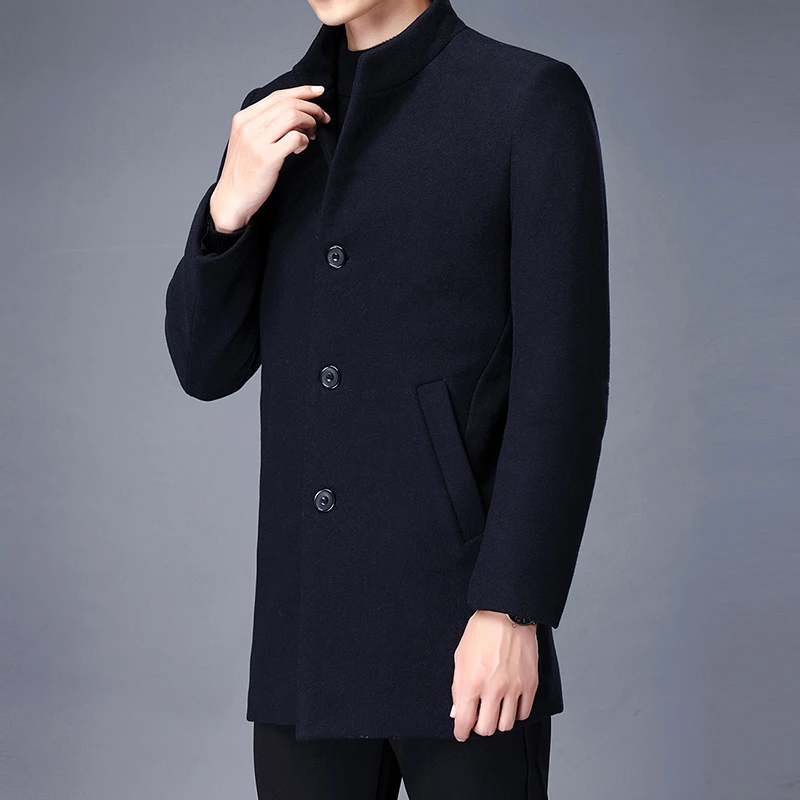 2022 Winter Wool Coat Men Thick Coats Slim Fit Stand Collar Mens Fashion Wool Blend Outwear Jackets Smart Casual Trench Coat