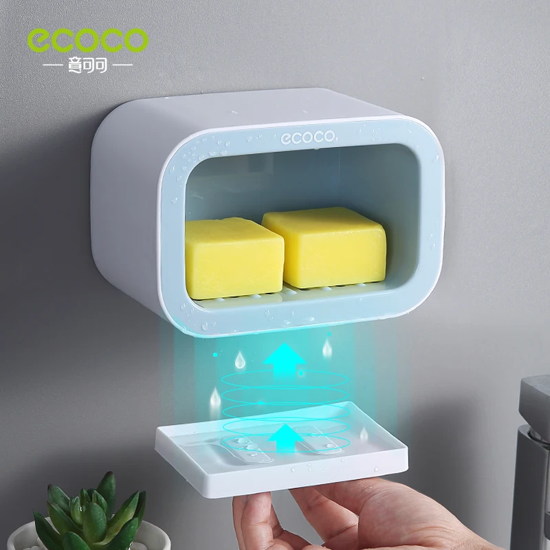 ECOCO Double Drawer Design Wall Mounted Soap Dish Box Bathroom Shower Soap Holder Tray Storage Rack Shelf Bathroom Accessories