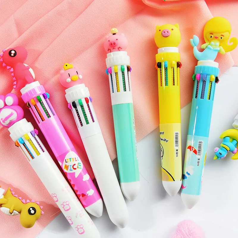 10 Colors Cute Animal Cartoon Ballpoint Pen School Office Supply Stationery Painting Pen Multicolored Pens Colorful Refill