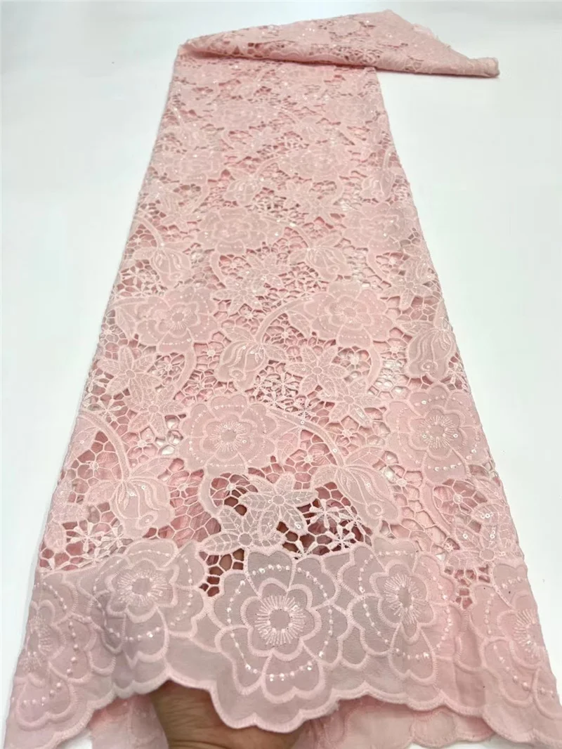 PGC White French Chiffon Lace Fabric 2024 High Quality 5 Yards Nigerian African Lace Fabric For Party Dress Sewing