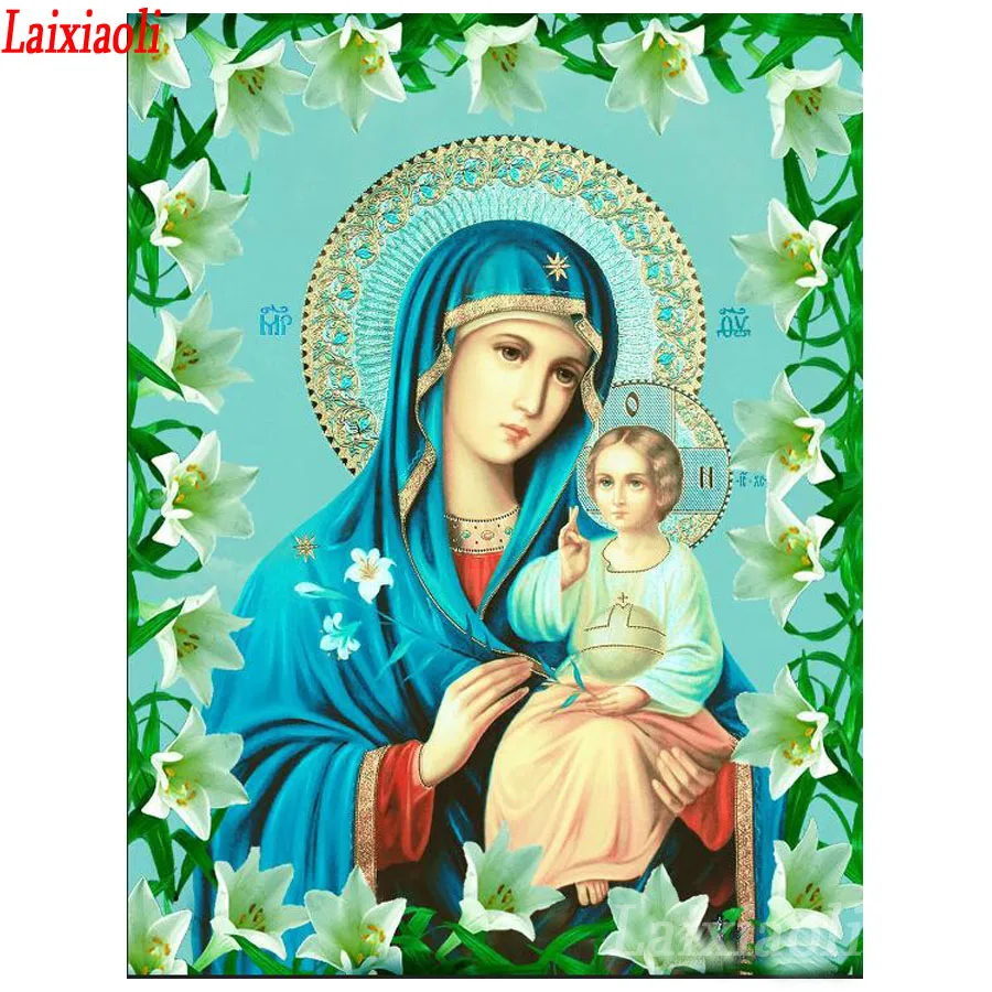 Juses christ Icons 3D Diamond Embroidery Religion Diamond Painting Full Square Rhinestones Pictures Virgin Mary Mosaic Lily gift