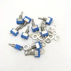 10Pcs MTS-101 2 Pin Spst Switch On-Off 2 Positie AC125V/6A 250V/3A 6mm Blauw Mini Tuimelschakelaars