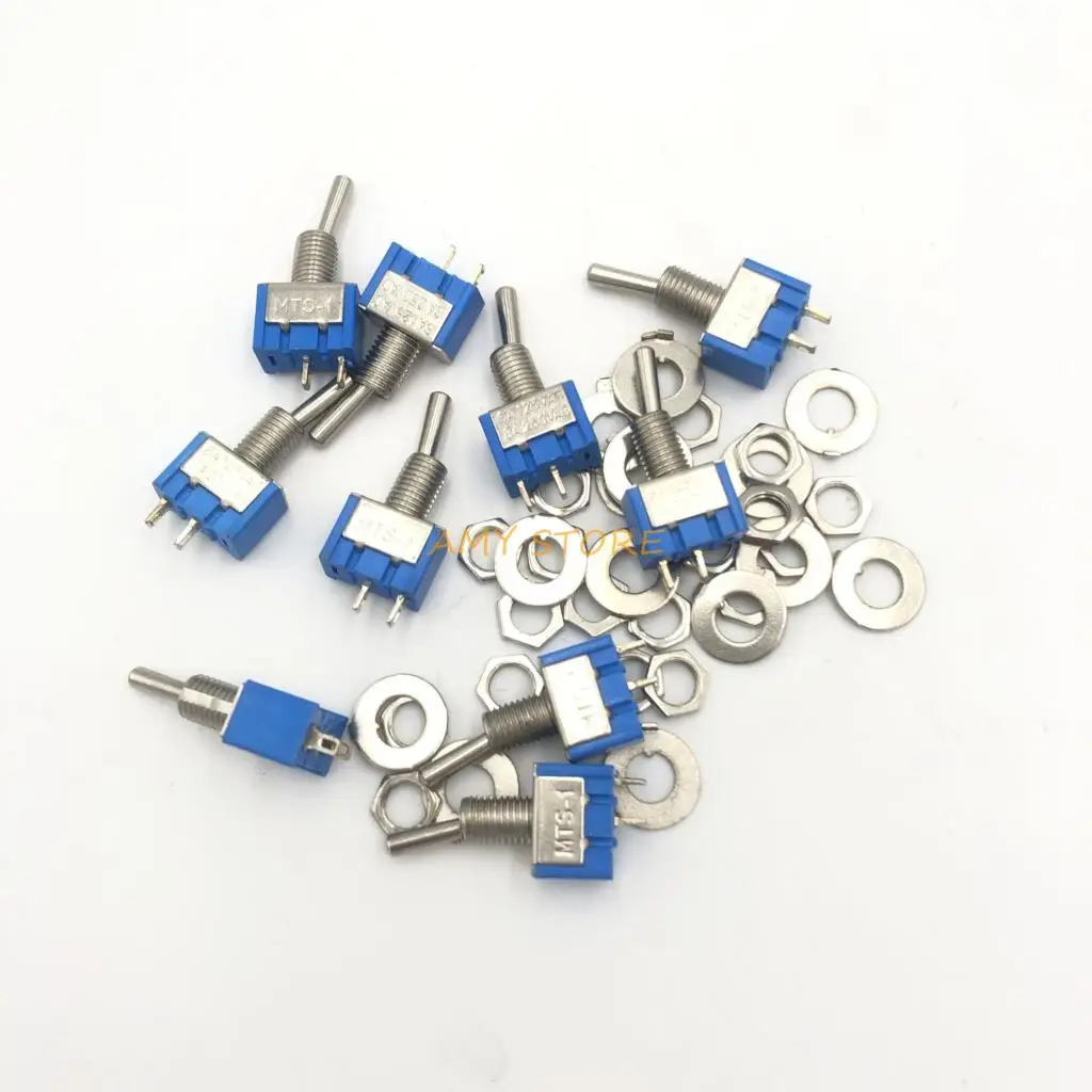 10 sztuk MTS-101 2-pinowy przełącznik SPST ON-OFF 2 pozycje AC125V/6A 250V/3A 6mm niebieski Mini przełączniki dwupozycyjne