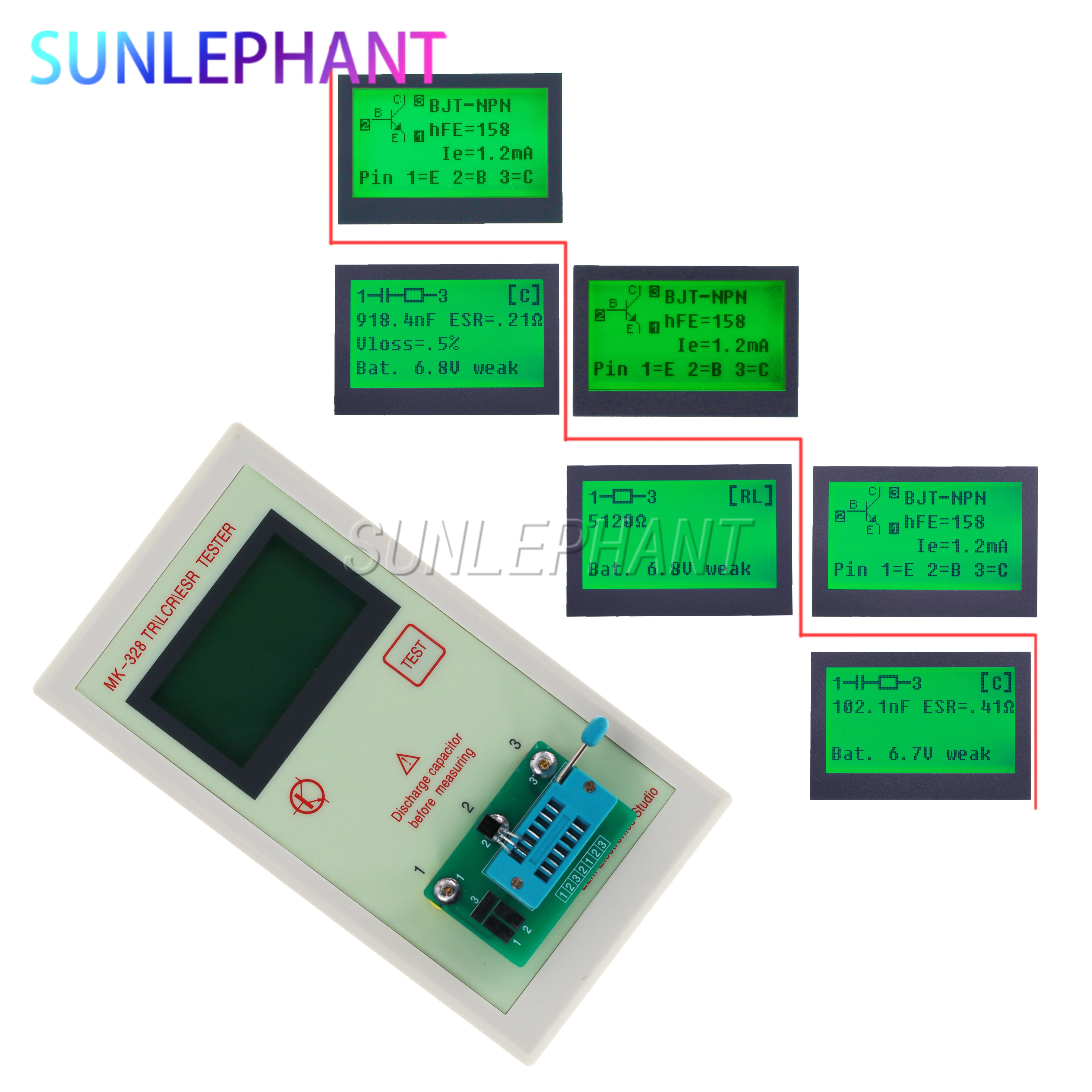 MK-328 Tester Transistor Inductance Capacitance Resistance ESR Meter TEST MOS/PNP/NPN Automatic Detector with Clip Cable