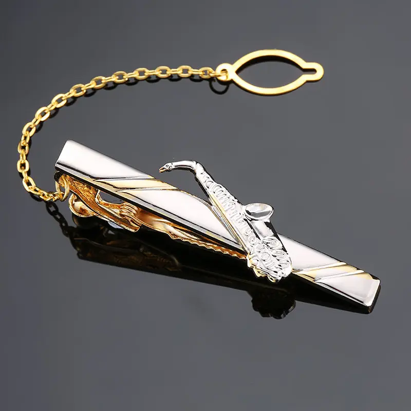 High quality music Saxophone tie clip new fashion jewelry men's wedding business shirt suit tie badge pin gift, free shipping