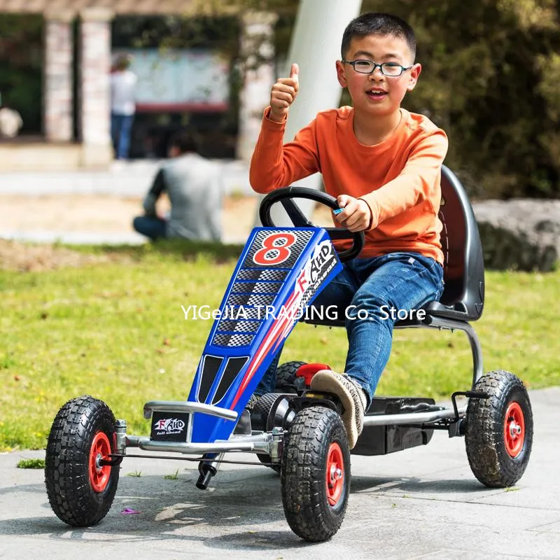 4 wheel kids go kart, pedal-powered go kart with rubber wheel, 10inch inflatable wheel go kart with steel frame and hand brake