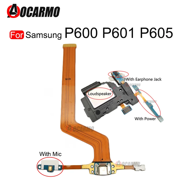 Puerto de Carga USB Flex para Samsung Tab P600 P601 P605, Altavoz con Control de Volumen, Cable Flex para Conector de Auriculares y Cable Flex de Retorno