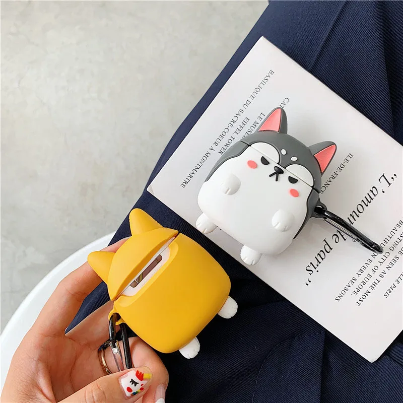 Caixa de silicone para fone de ouvido de desenho animado 3d, shiba inu dog, capa de proteção para fones de ouvido sem fio bluetooth 2/1, acessórios