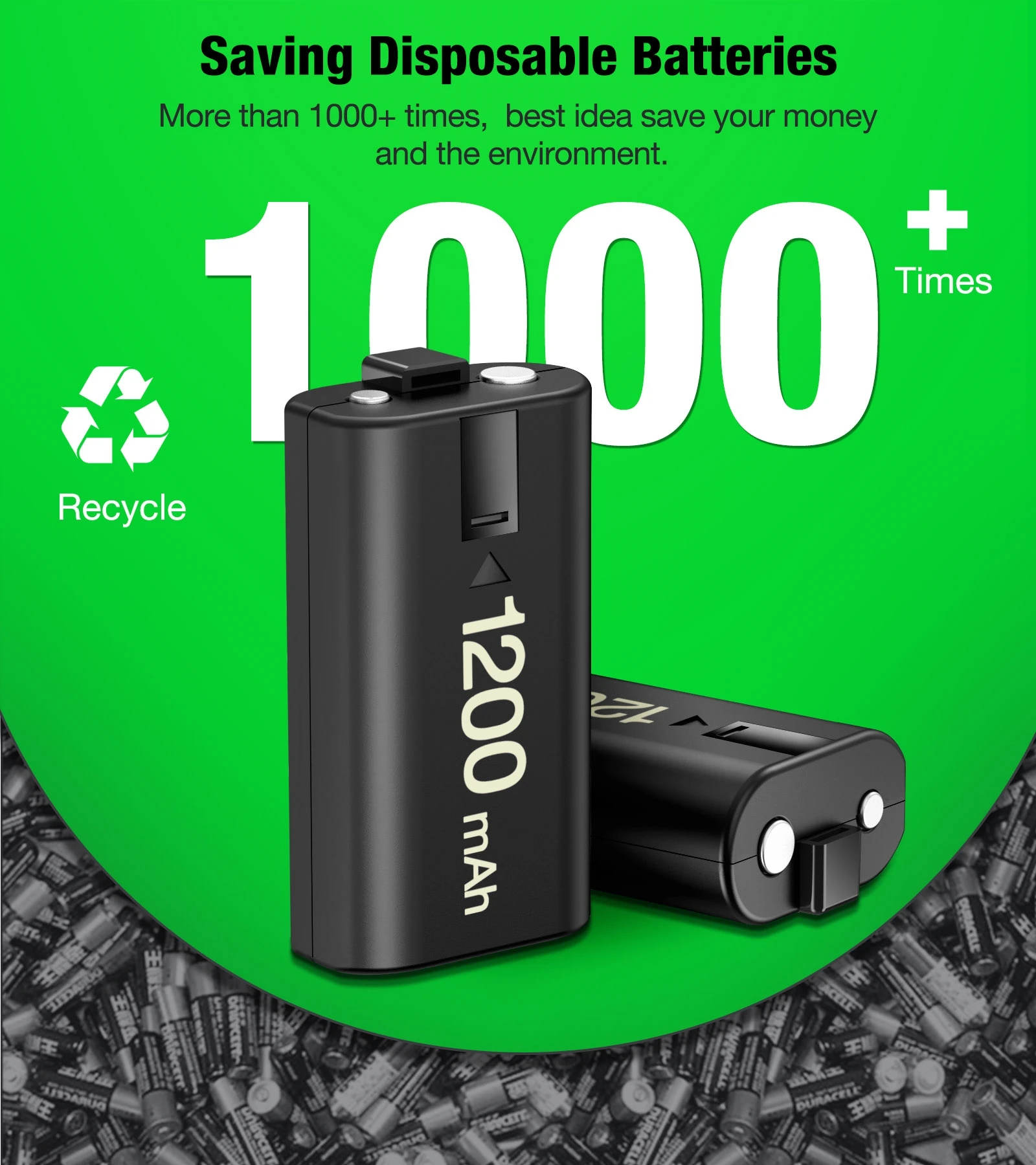 Bateria de reposição 4x1200mah bateria recarregável para xbox series x/s/xbox um s/x/xbox um controlador + carregador de bateria usb