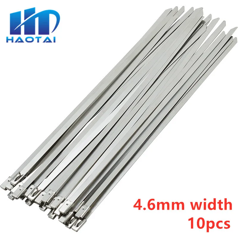 10pcs 4.6mm 4.6*100/150/200/250/300/350/400/450/500mm self-locking 304 Stainless steel cable ties metal cable tie