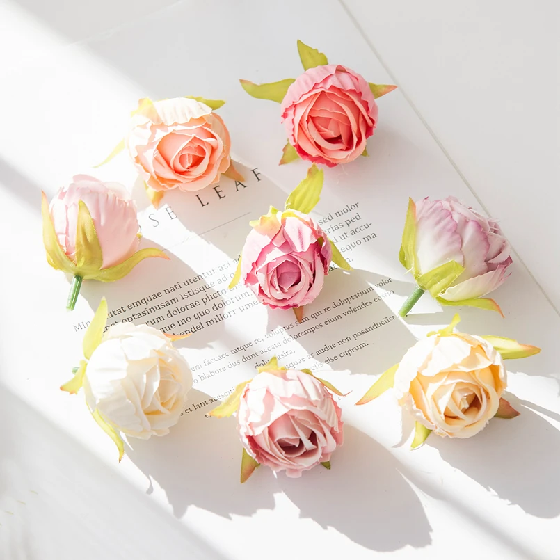 10 Stück Seiden-Teeknospen Rosenköpfe Großhandel Hochzeits-Dekorationskranz Dekor für Zuhause Zimmer DIY Geschenkbox Künstliche Pflanzen Künstliche Blumen – Detail 3