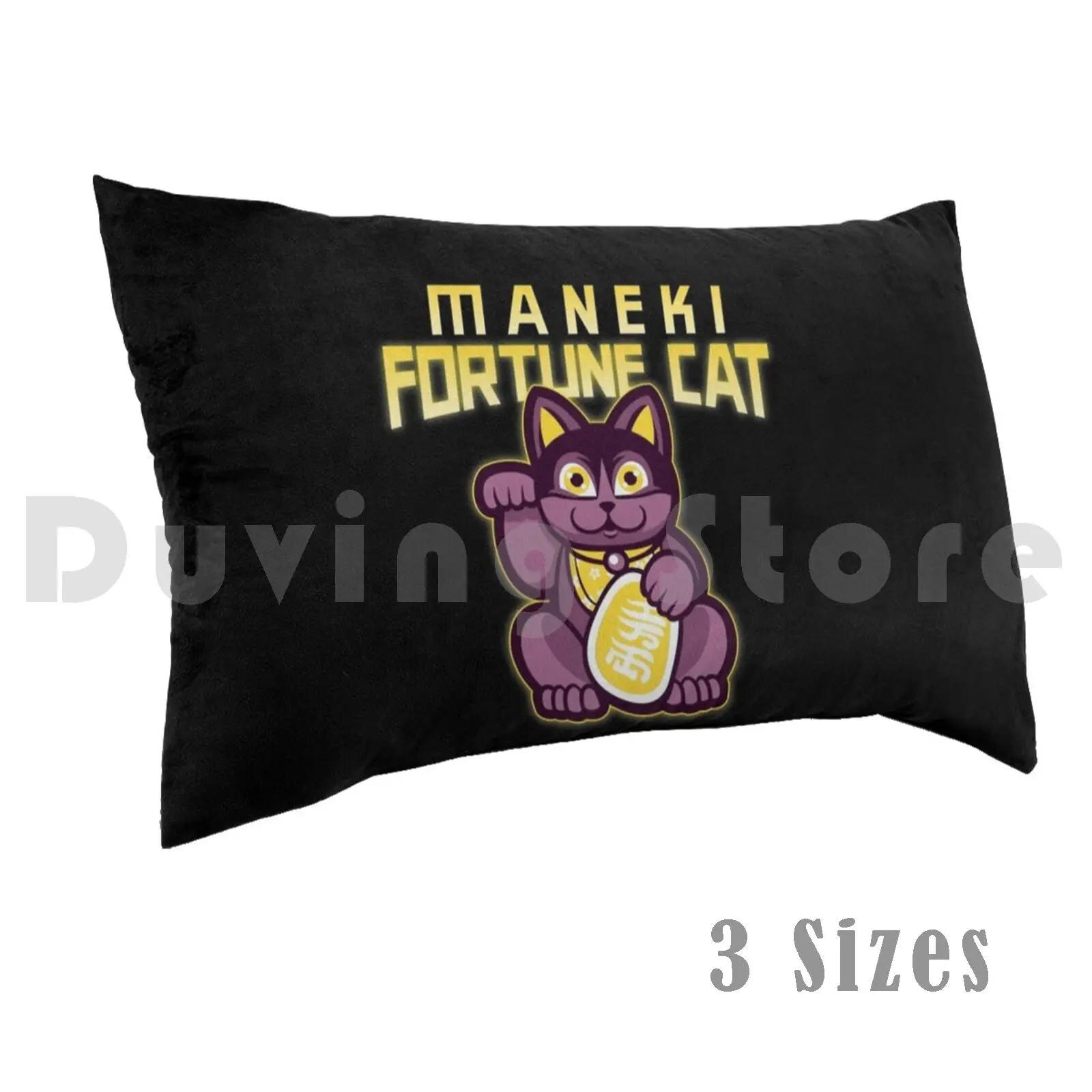 Maneki Fortune Cat Gold Version Pillow Case Printed 50x75 Maneki Neko Lucky Cat Feng Shui Money Art Japanese