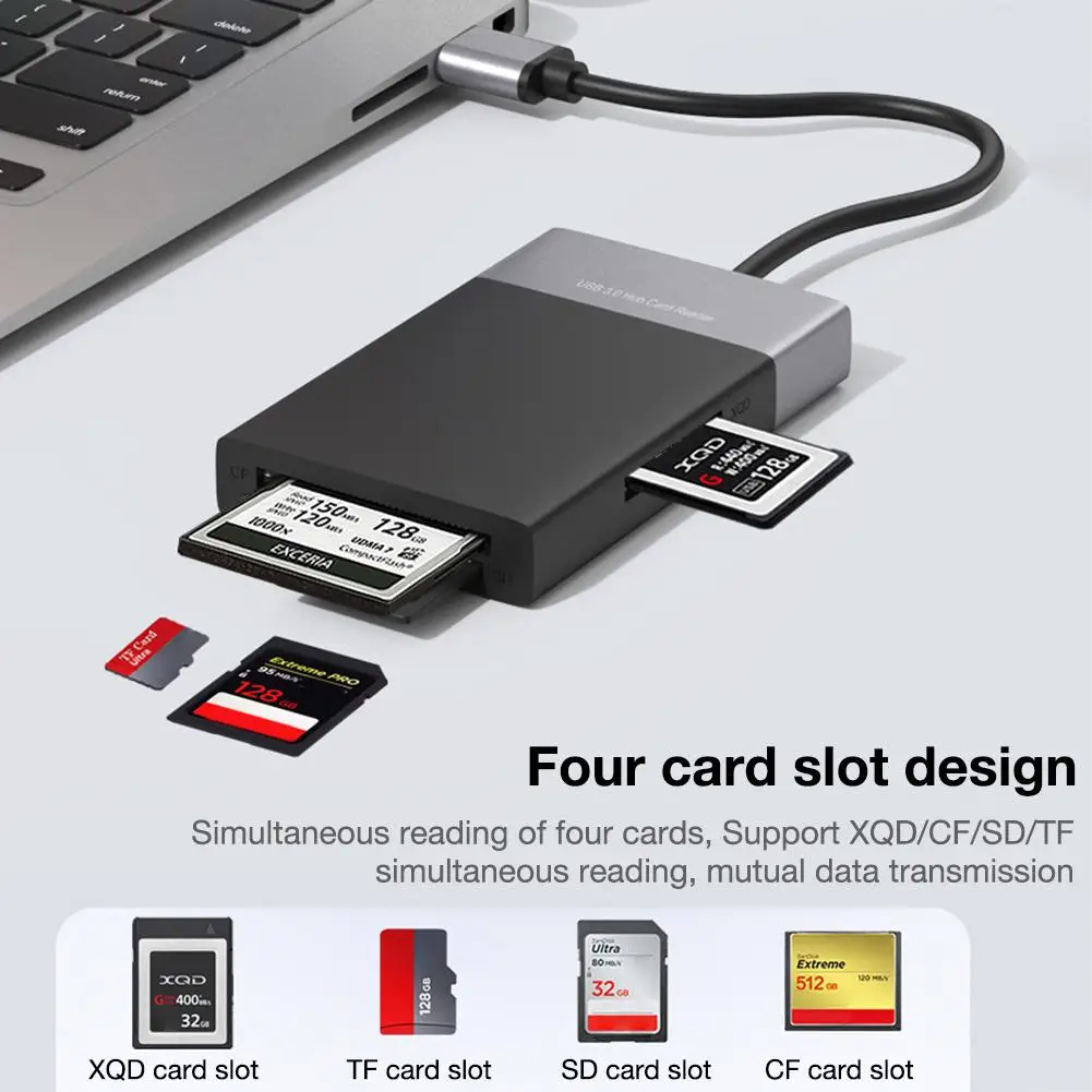 6 In 1 Multi Memory Card Reader ABS Aluminum Alloy Shell PVC Wire Reader USB 3.0 2 Port HUB High Speed Adapter For XQD CF SD TF