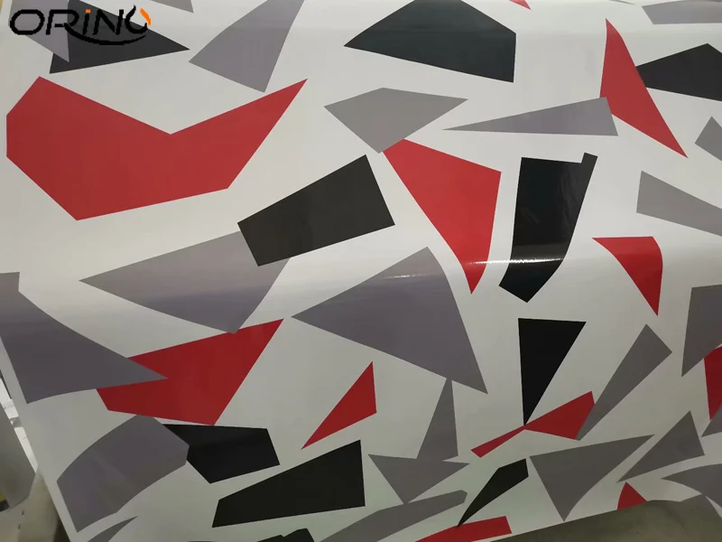 

Black Gray Red Geometric Camouflage Vinyl Car Wrap Foil With Air Release Bubble Free DIY Styling Car Sticker Wrapping