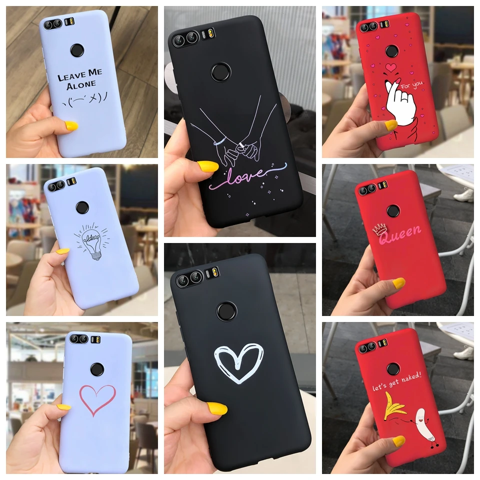 Soft Liquid Silicone Couples Lovely Heart Case For Huawei Honor 8 FRD-L09 FRD-L19 Drop Protection Cover For Honor8 FRD-AL00 5.2