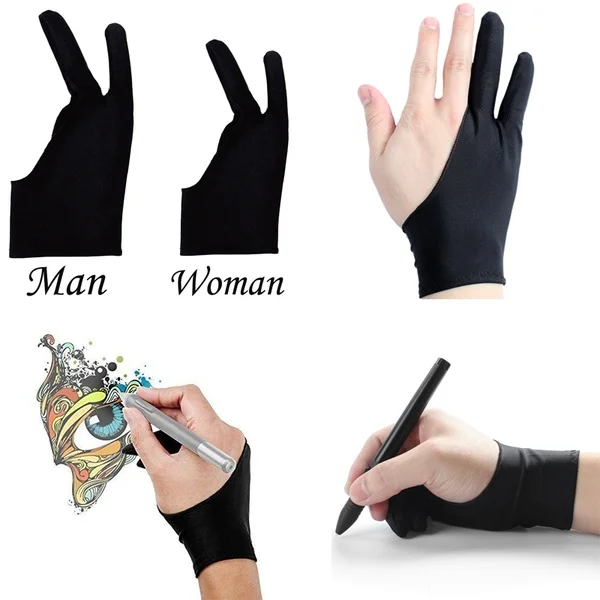 

Two-fingers/Shaped Style Antifouling Gloves For Any Graphics/Table/Drawing Free Size Both For Left And Right Hand Drawing Gloves