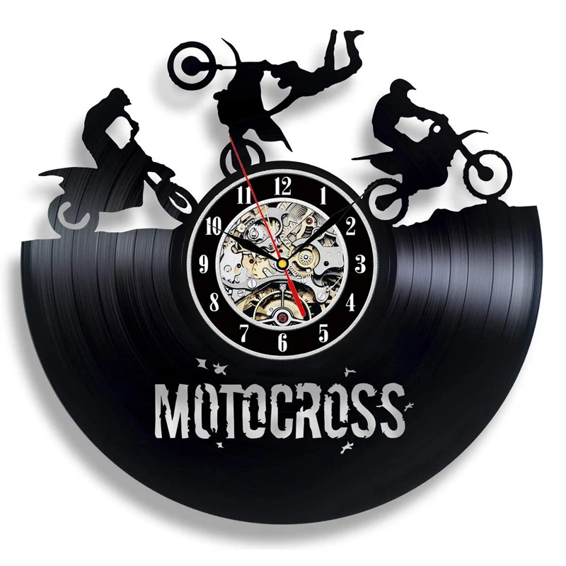 

Motocross Vinyl Record Wall Clock Modern Design Motorcycle Racing 3D Decoration Hanging Watch Vinyl Wall Clocks Home Decor