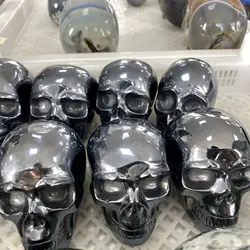 500g Solid Titanium metal Crystal skull Quartz hand-carved Reiki Healing 1pc