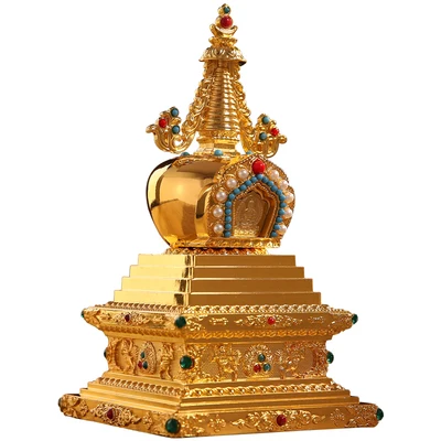 Tibet Inlaid Gemstone Ornaments, Exquisite Pagoda Alloy, Bodhita Stupa, Home Furnishing Articles