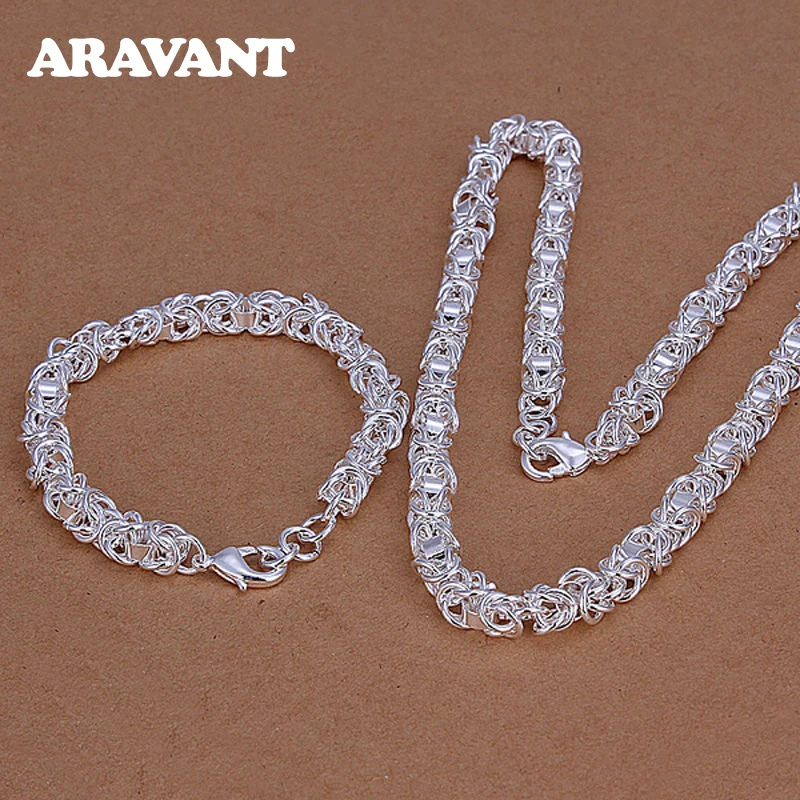 

Aravant 925 Silver 7mm Link Chain Necklace Bracelet Set For Women Fashion Jewelry