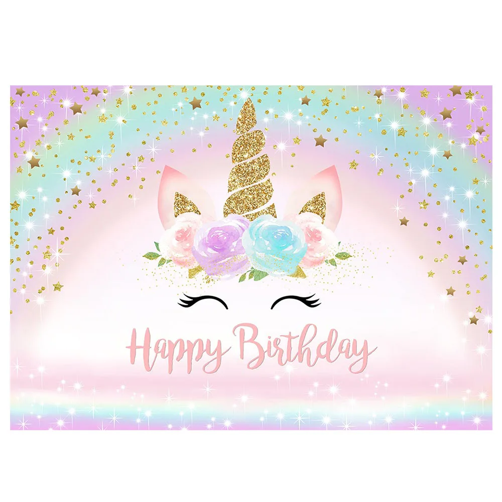 Mocsicka Chúc Mừng Sinh Nhật Hình Nền Kỳ Lân Cầu Vồng Vàng Ngôi Sao Chụp Ảnh Phông Nền Kid Sinh Nhật Trang Trí Photozone