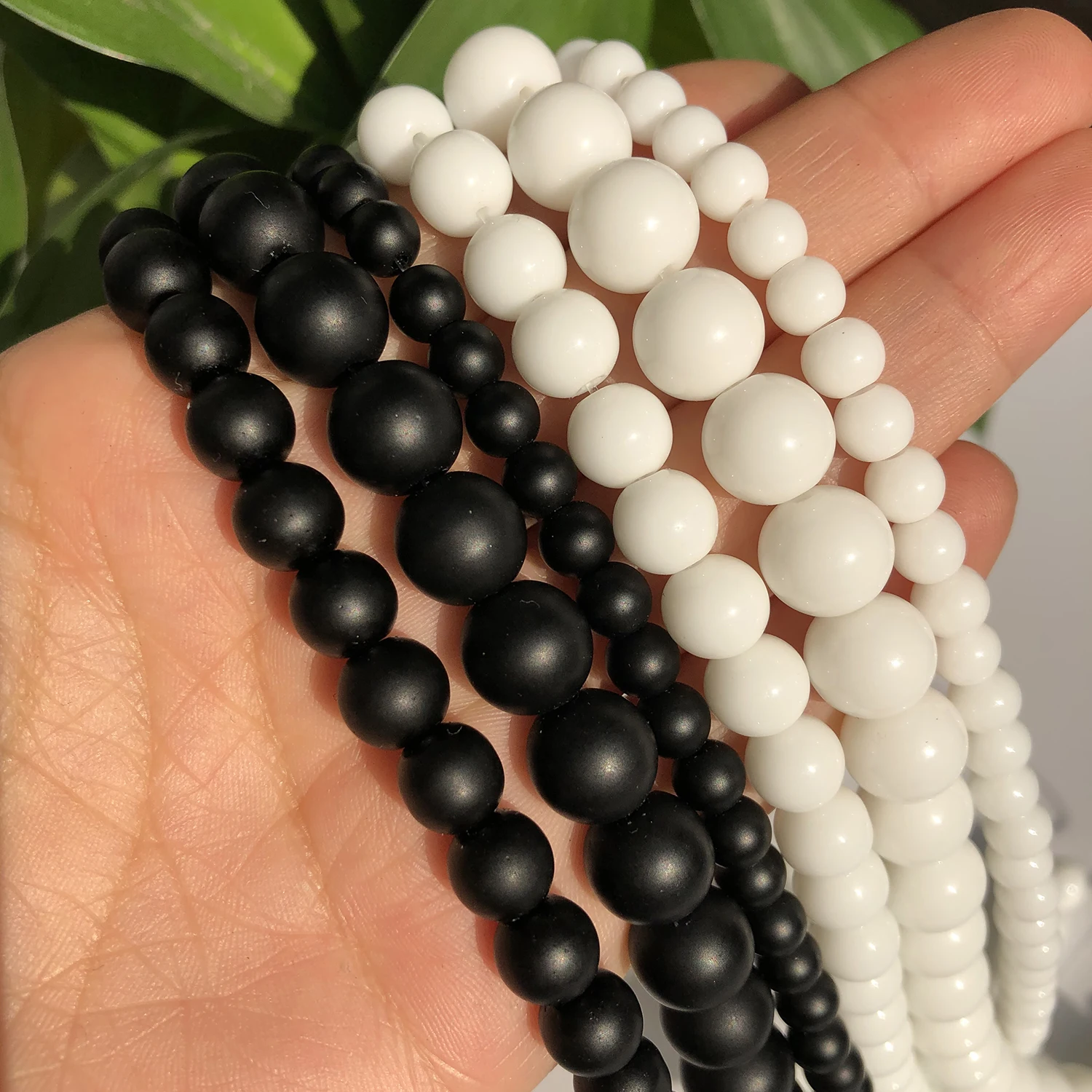 4-12mm Natural Stone Matte Black Agates White Onyx Smooth Loose Beads For DIY Jewelry Making Charm Bracelet Necklace Accessories