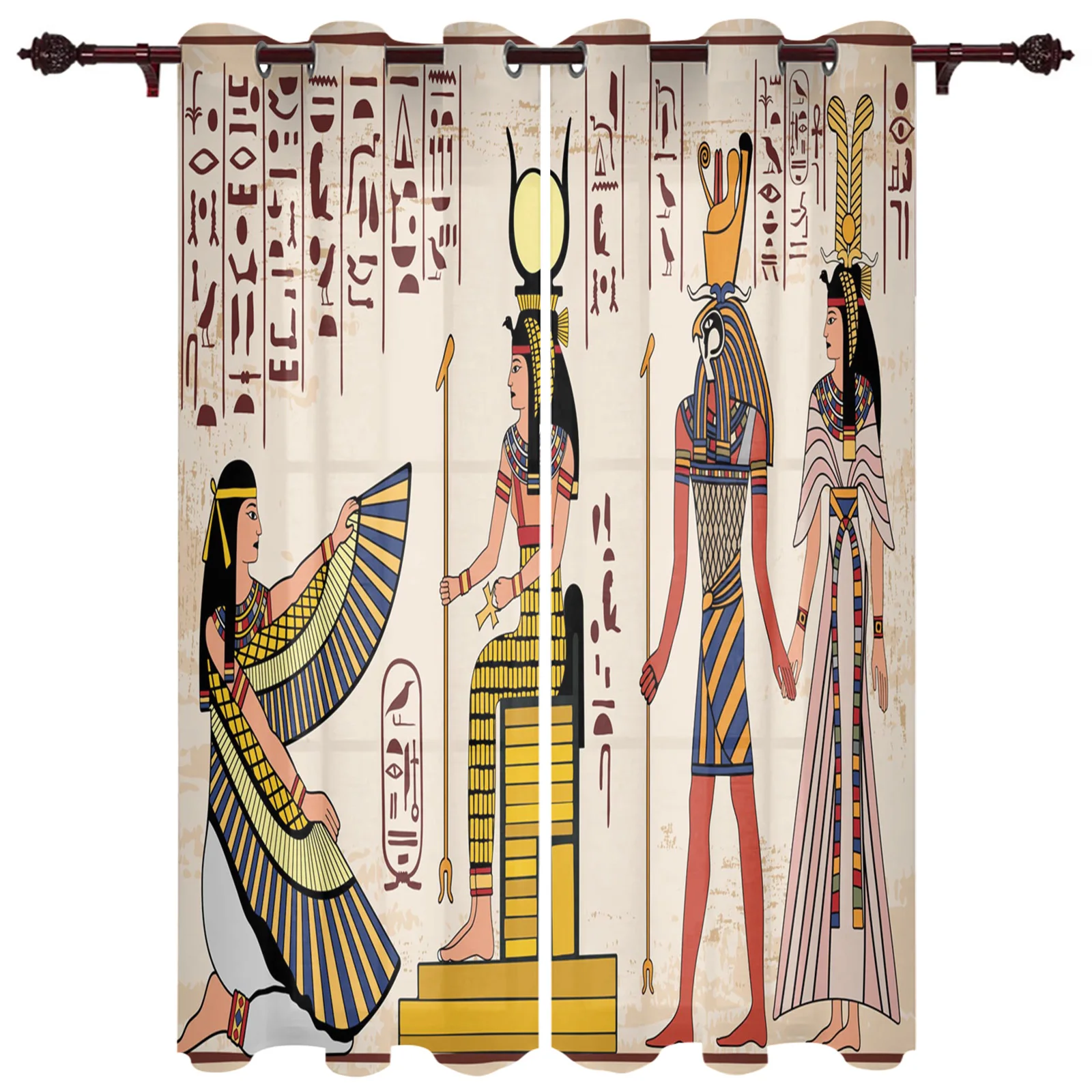 Egyptians Ancient Culture Murals Kitchen Curtain Kids Bedroom Living Room Balcony French Windows Curtain Fabric Pergola Bathroom