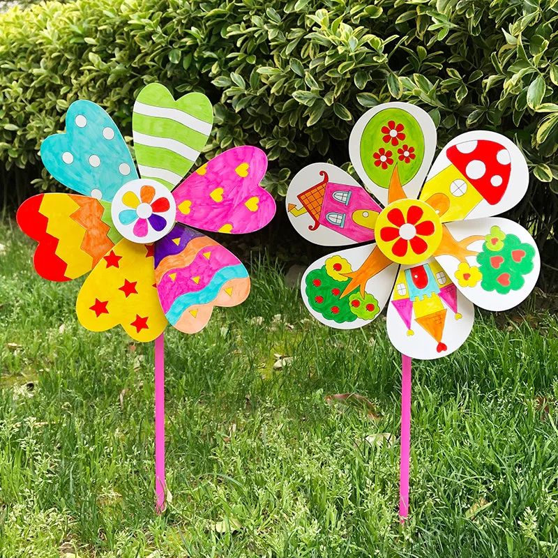 Blank Windmill Kindergarten Handmade Art Material Package Kid\'s DIY Painting Graffiti Color Puzzle Toy Creative Educational Toys