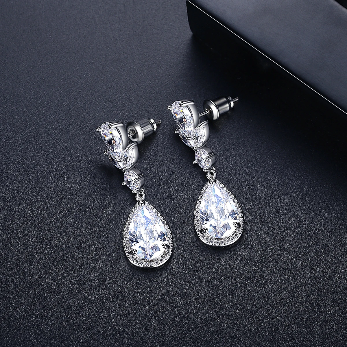 LOUTEEMI Clear AAA High Quality Cubic Zircon Drop Earrings for Women Wedding Bridal Engagement Earring Lily Cute Flower Jewelry