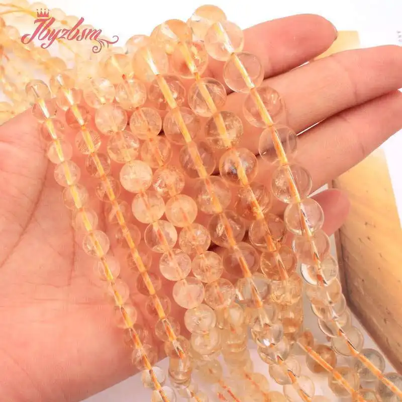 

Natural Citrine AA Grade Genuine 6/8/10mm Round Smooth Loose Stone Beads For DIY Necklace Bracelats Jewelry Making Strand 15"