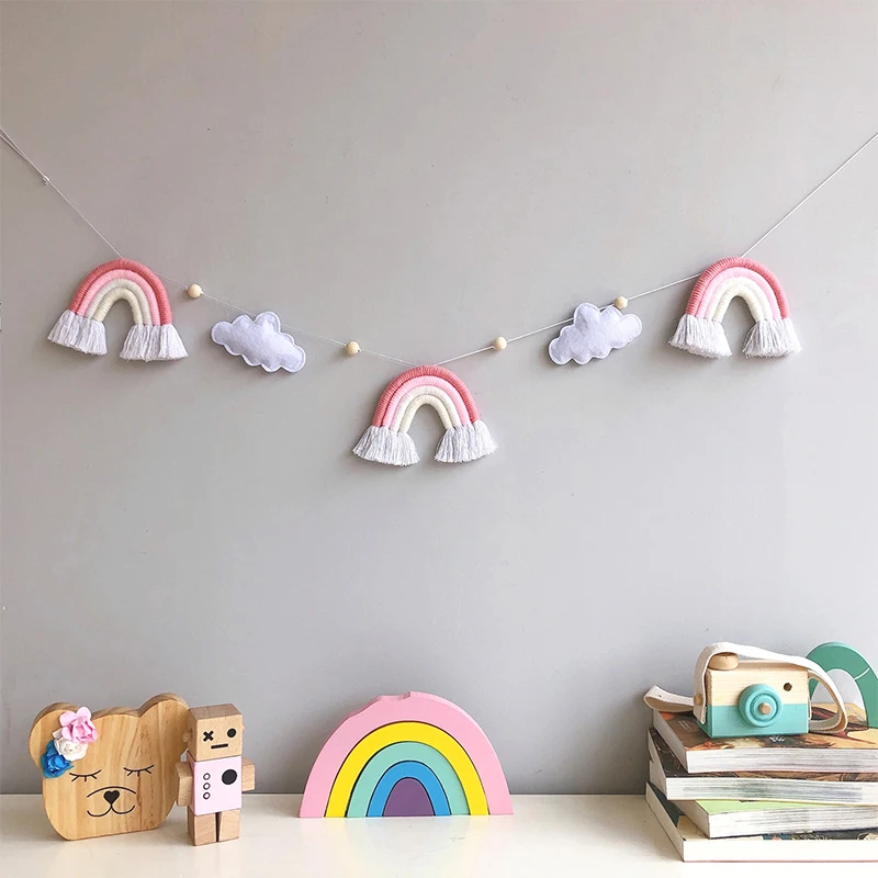 Nordic Rainbow Garland Wall Hanging Ornaments Children Bedroom Decoration Tent Bed Curtain Nursery Room Decor Photo Props