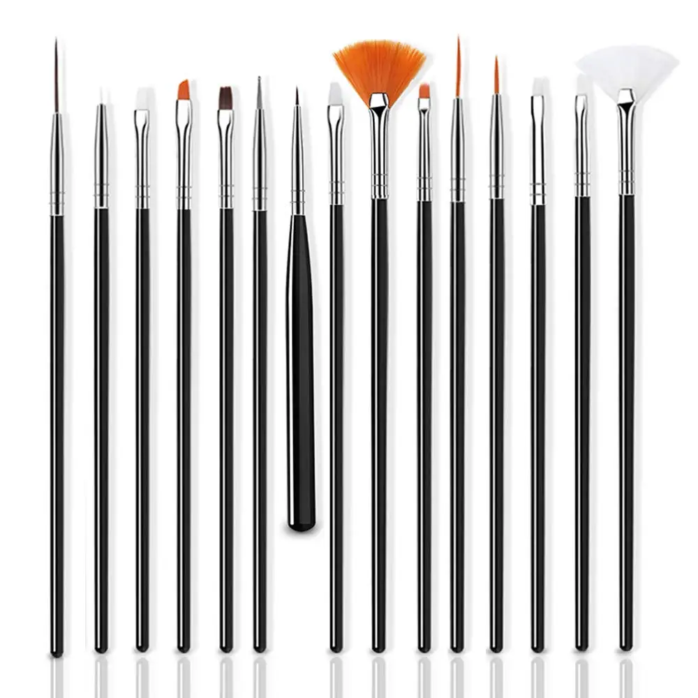 Dighealth 15 Pcs/Set Nail Art Brush Design Painting Drawing Polish Manicure Powder Carving Gel Brush Pen Tools Decoration Kit