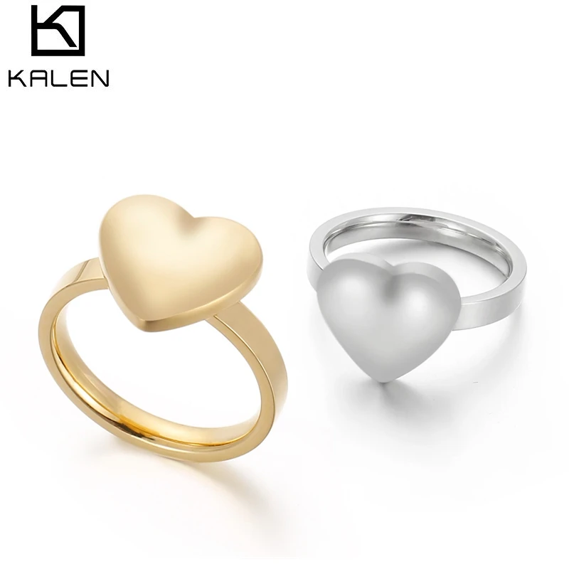 Kalen Simple Peach Heart Ring for Women Glossy Love Heart Stainless Steel Anillos Romantic Silver Gold Color Metal Jewelry