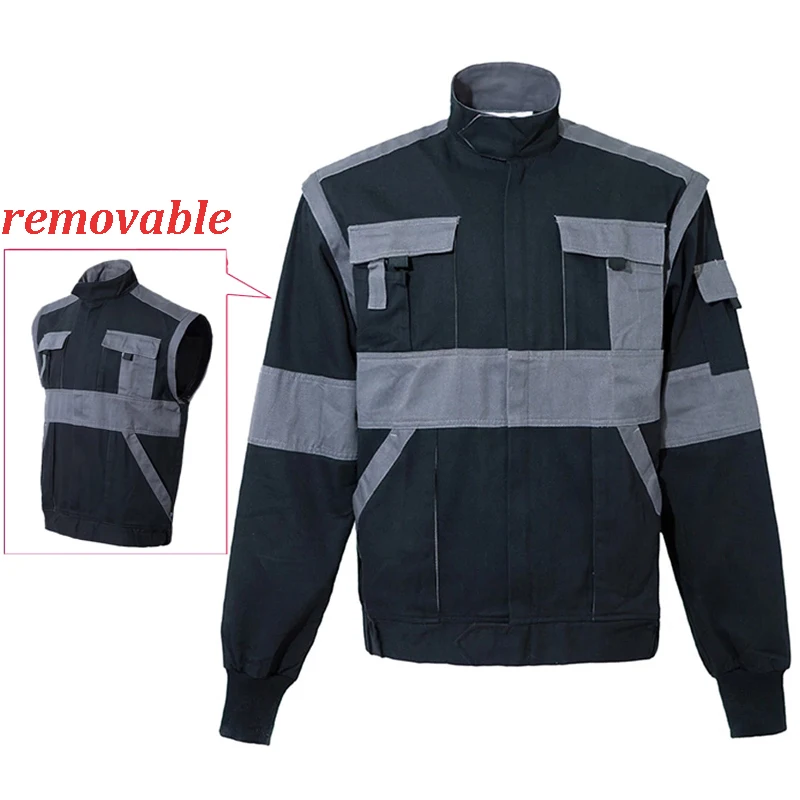 

Removable Sleeves Jacket Working Jacket Men Workwear Workshop Uniforms Wear-resistant Outwear Jacket Men