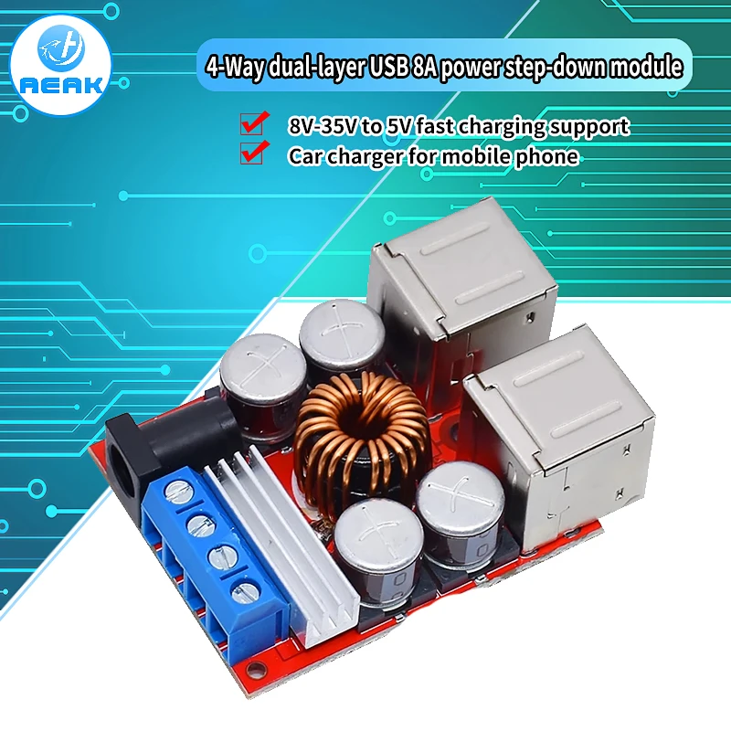 DC-DC Vehicle Charging Board 8V-35V to 5V 8A Power Supply Depressurization Module 4 port USB Output mobile Charger