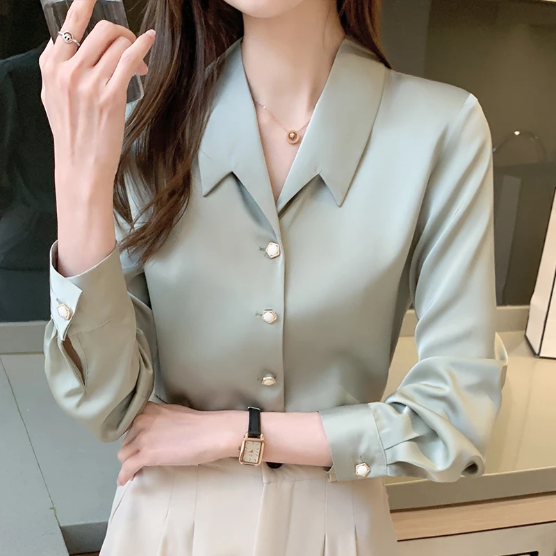 Long Sleeve Chiffon Blouse Shirt Blouse Women Blusas Mujer De Moda 2024 Turn Down Collar Office Blouse Tops Women Blouses E233