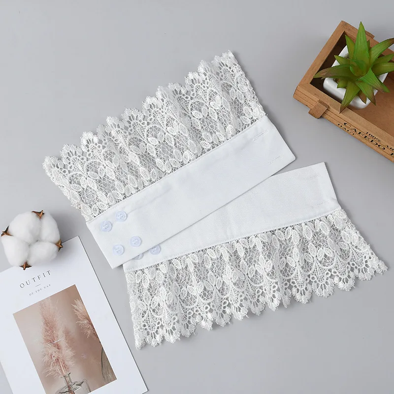 

1 Pair Girl Lace Fake Sleeves for Women Shirt Sweater Floral Embroidery Pleated Wrist Warmers Fake Cuff Ladies False Cuffs