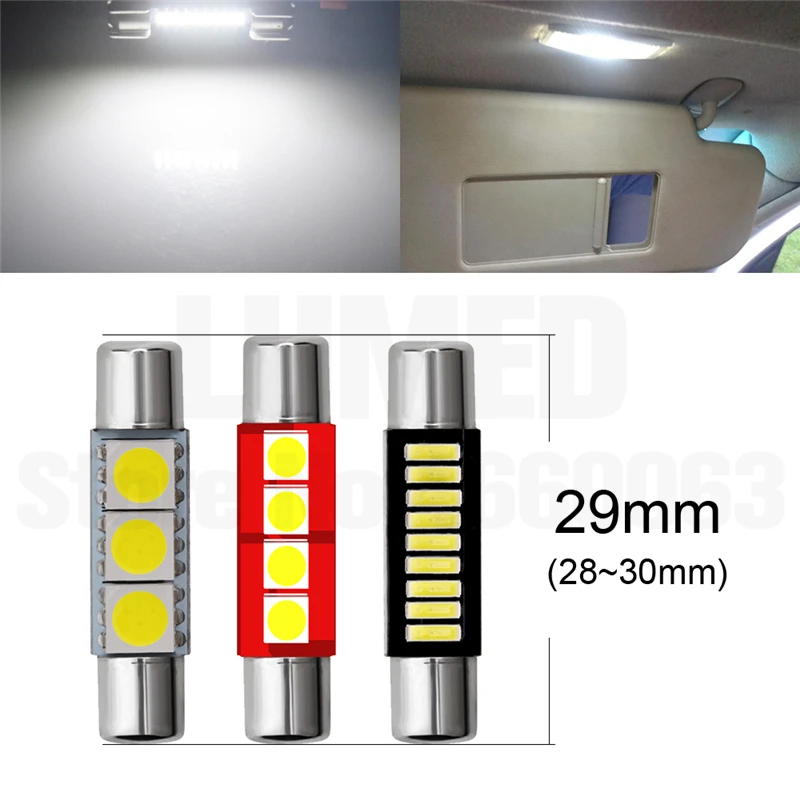 2/4pcs 29mm Festoon LED C5W Car 9 leds 4014 Auto Interior For Sun Visor Vanity Mirror Lights DC 12V