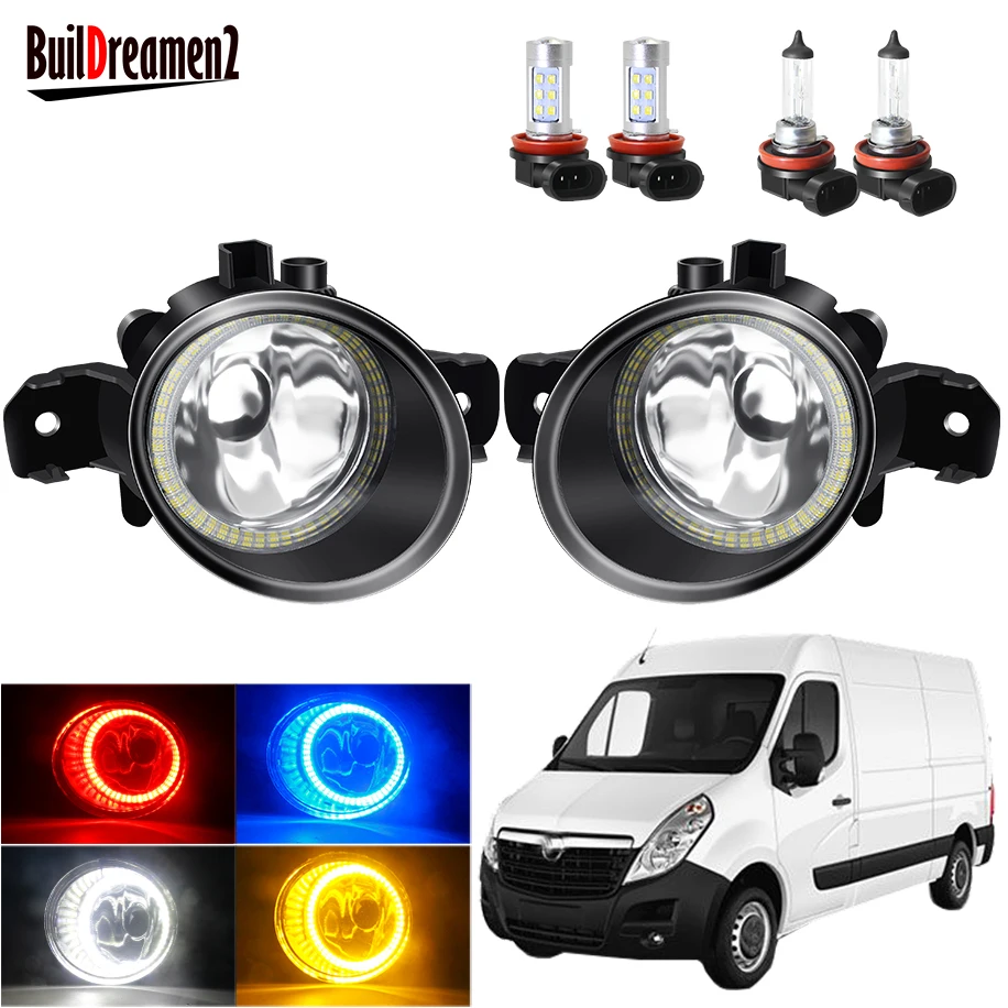 Angel Eye Fog Light Assembly For Opel Movano B 2010-2015 Car Front Bumper Fog Lamp With Halo Ring Daytime Running Light H11 12V