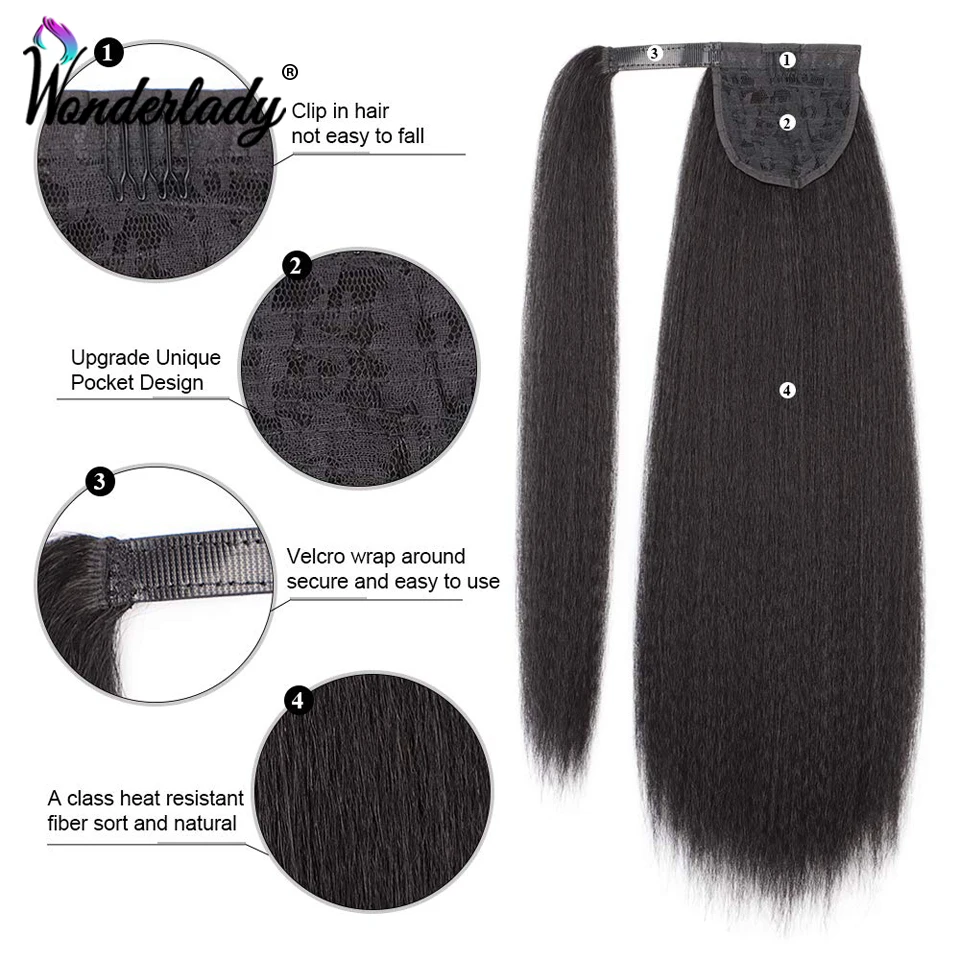 Afro Puff Yaki Straight Drawstring Synthetic Ponytail With Clip Elastic Band Wrap Around Ponytail For Women Hair Extensions