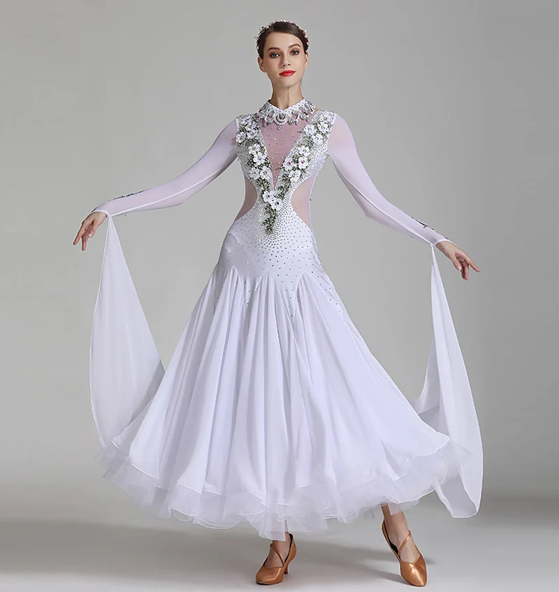 

Standard Ballroom Dress Women High Quality Flamenco Tango Waltz Dancing Skirt Lady's White Ballroom Competition Dance Dresses