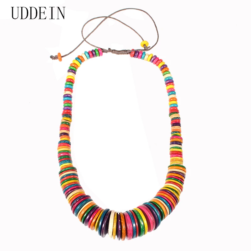 UDDEIN Vintage Handmade Colorful Long Necklace For Women Party Jewelry Chain Necklace & Pendent Wood Choker