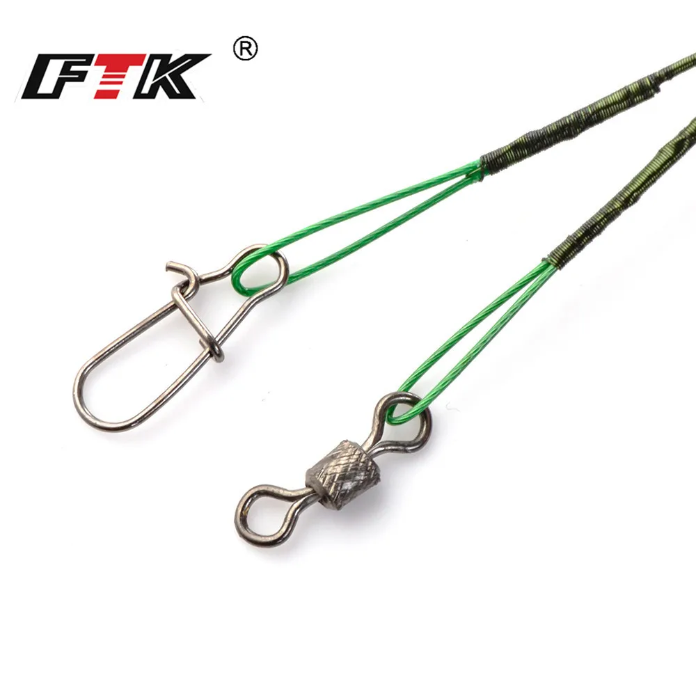 FTK-Correa de pesca de alambre de acero inoxidable, líder con línea giratoria de 50lb, antimordedura, Leadcore, para pesca de Lucio, 16/20/25cm, 20
