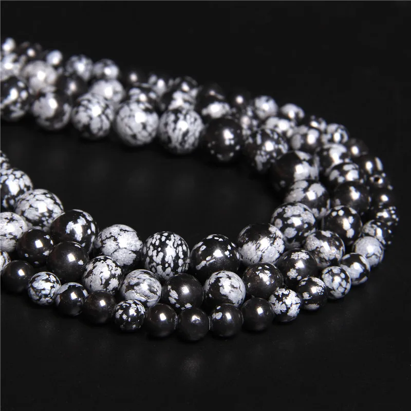 Natural Stone Snow Flake Jaspers Beads Round Spacer Alabaster Bead For Jewelry Making DIY Bracelet Necklace 4/6/8/10/12mm