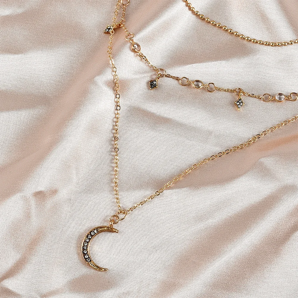 2020 New Vintage Multilevel Gold-plate Necklaces For Women Fashion Crystal Moon Star Pendant Necklace 2020 Female Boho Jewelry image 6