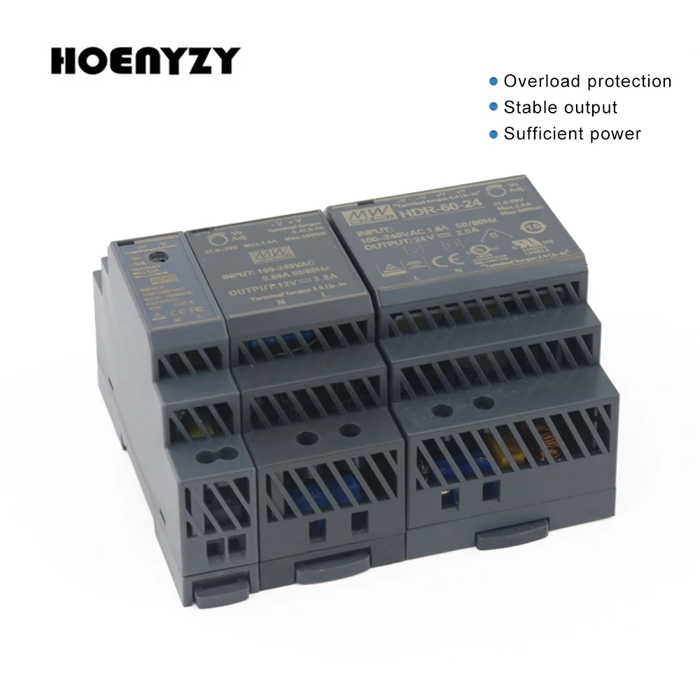 HDR-15 30 60 100 150 HDR Series DC 12V 24V Meanwell Ultra Slim Step Shape DIN Rail Power Supply Mean Well HDR-150-24